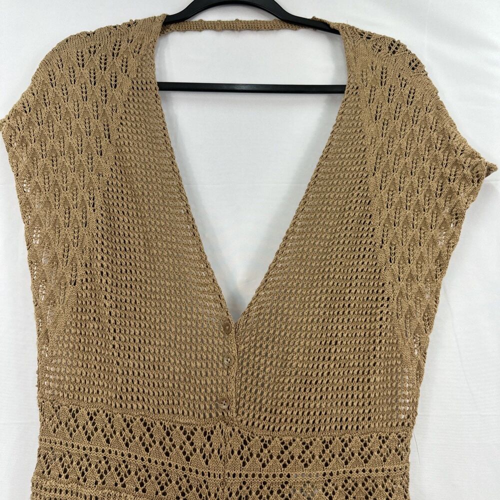 American Eagle Crochet Jumpsuit Tan Knit Wide Leg Boho Festival Cover Up Size XL - Picture 3 of 9